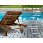 2X Sun Lounge Wooden Lounger Outdoor Furniture Day Bed Wheel Patio Grey