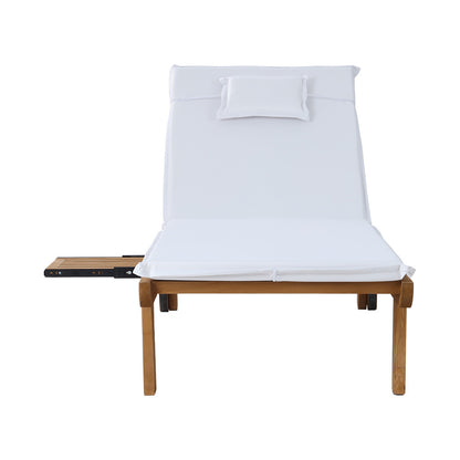 2X Sun Lounge Wooden Lounger Outdoor Furniture Day Bed Wheel Patio White