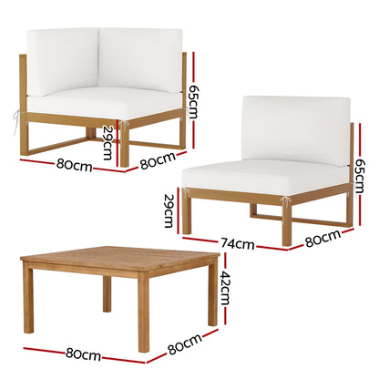 4-Seater Outdoor Sofa Set Wooden Lounge Setting 5PCS