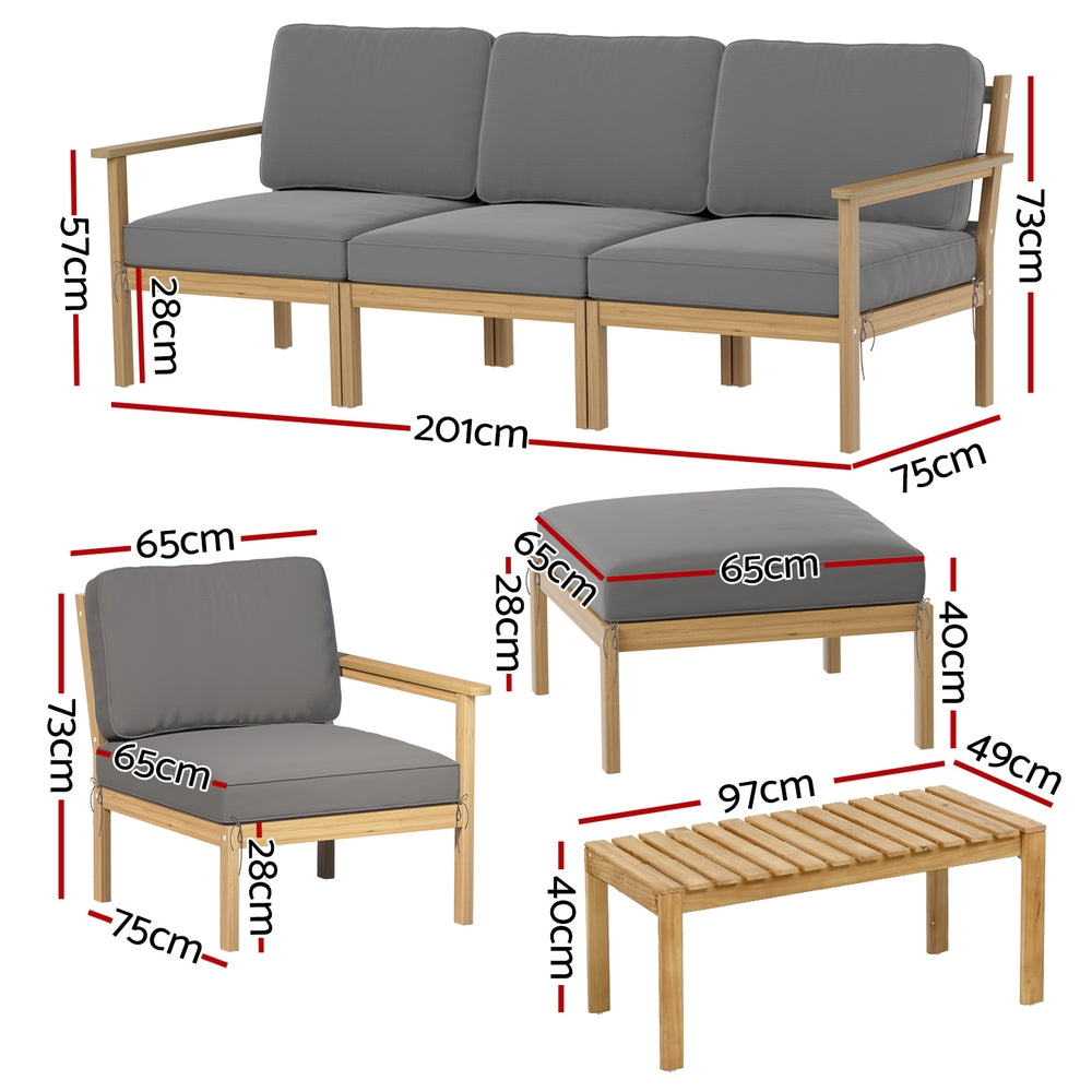 5-Seater Outdoor Sofa Set Wooden Lounge Setting 6PCS