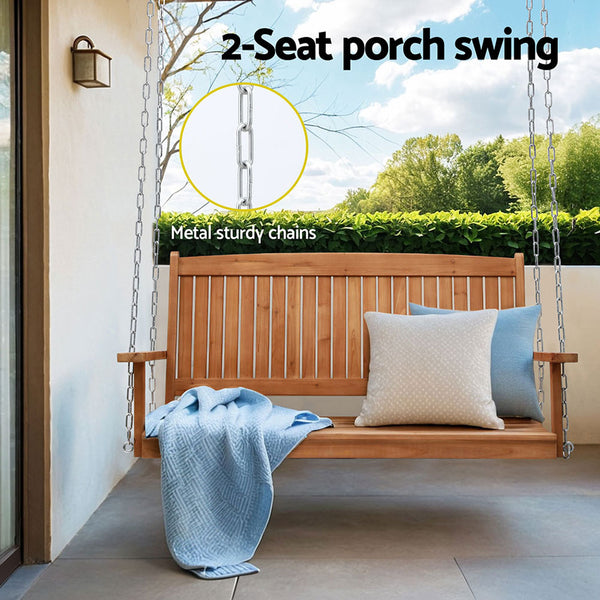  Gardeon Porch Swing Chair With Chain Outdoor Furniture Wooden Bench 2 Seater