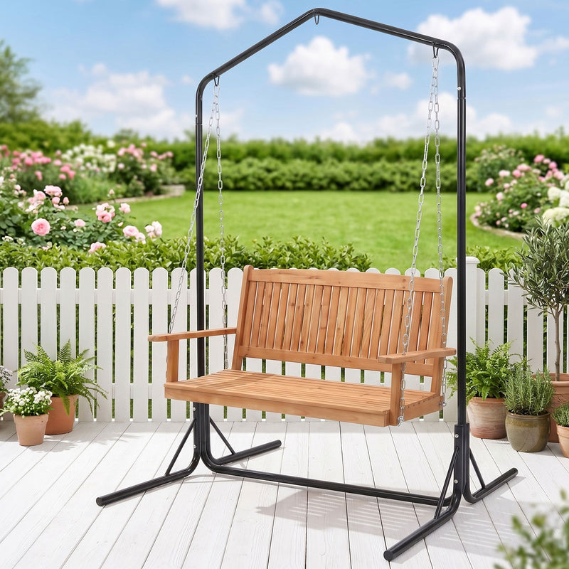 2-Seater Wooden Swing Chair Black Stand | HomeAndLiving