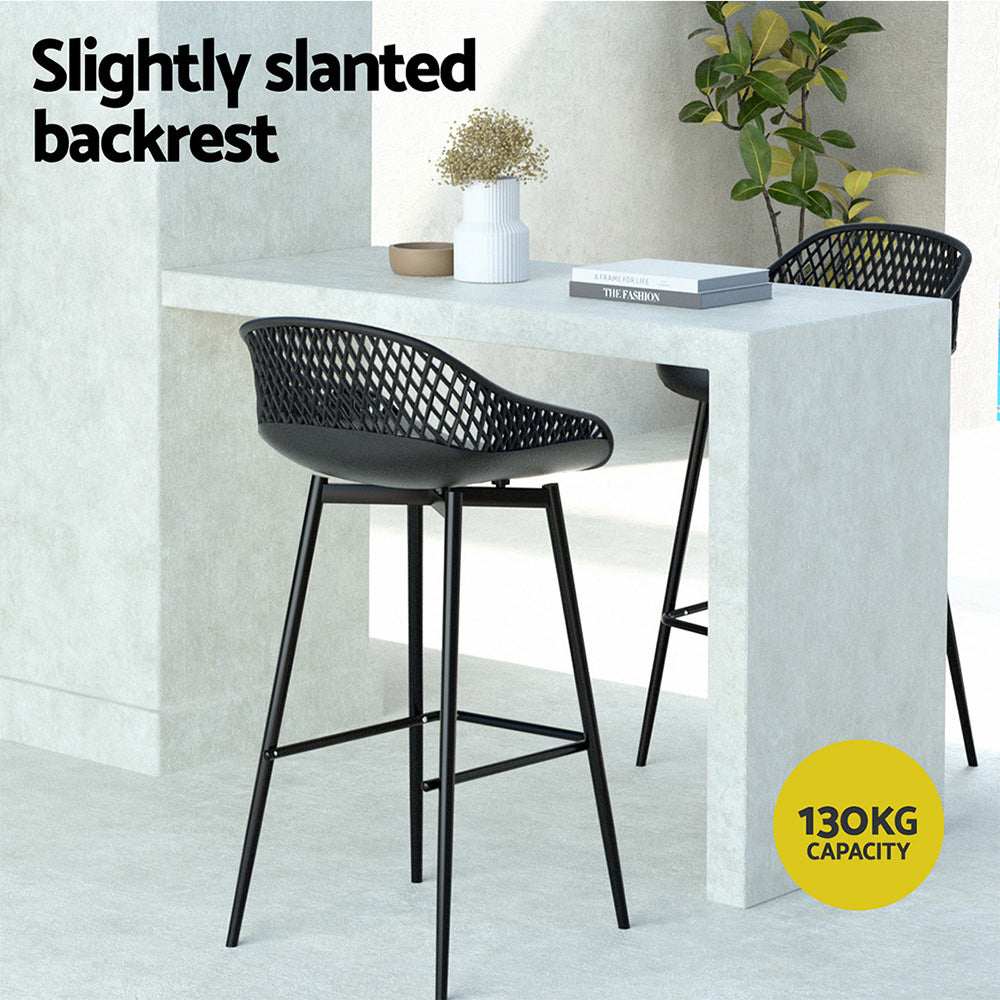 2Pc Outdoor Bar Stools Plastic Metal Dining Chair Patio Furniture Garden