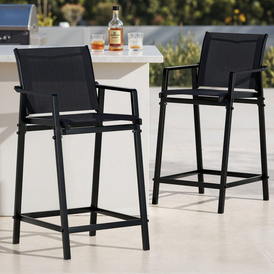 Outdoor Bar Stools Black Steel 55x56x114cm