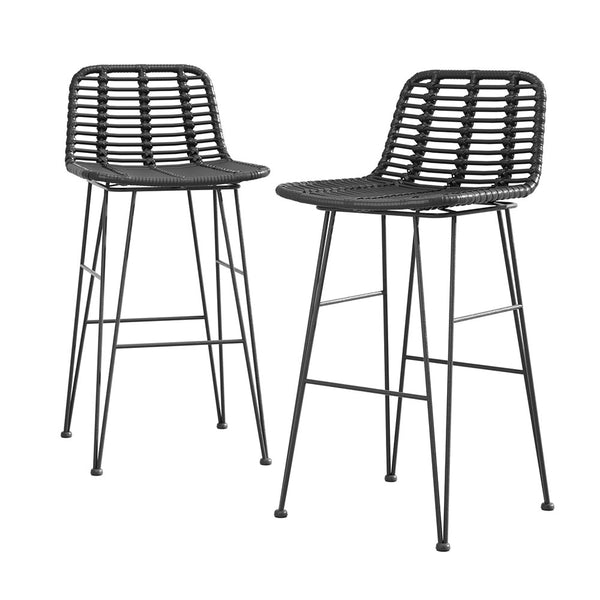  2 Piece Outdoor Bar Stools Wicker Dining Rattan Chair Black