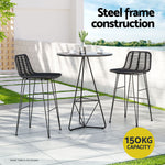 2 Piece Outdoor Bar Stools Wicker Dining Rattan Chair Black