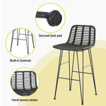 2 Piece Outdoor Bar Stools Wicker Dining Rattan Chair Black