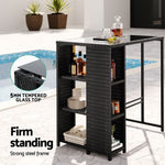 Outdoor Bar Table Wicker Bistro - Glass Patio Furniture Black