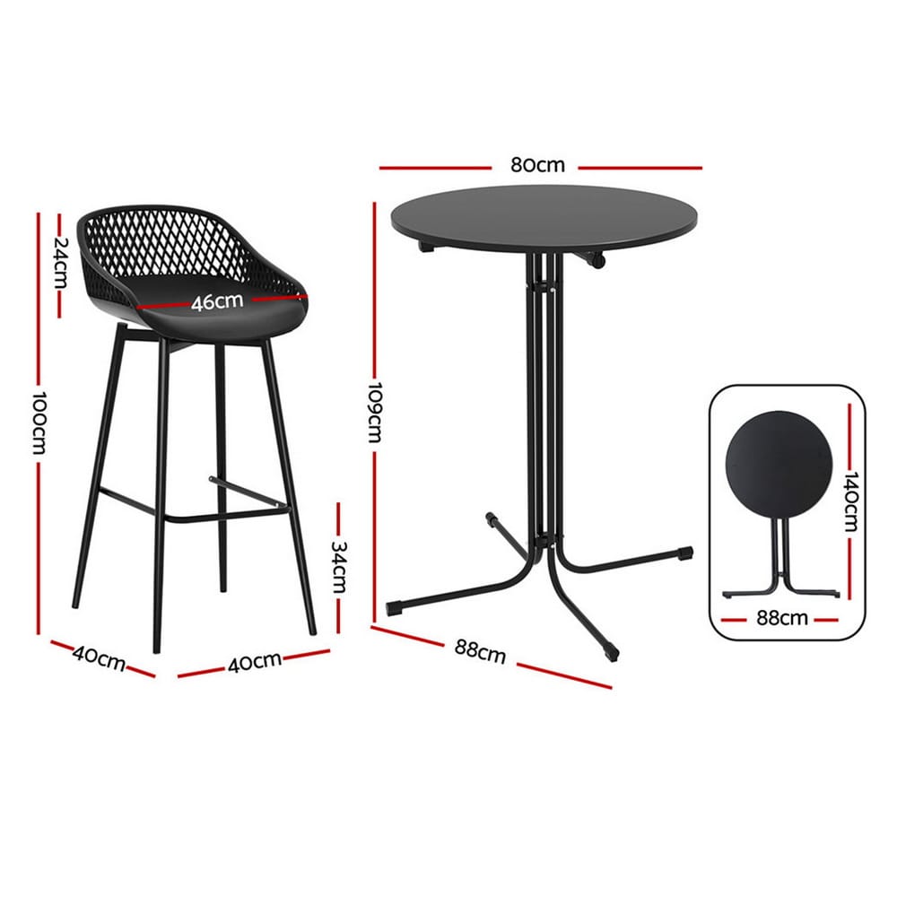 Outdoor Bar Set Black Marble 40x46x100cm