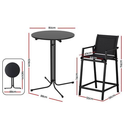 Outdoor Bar Set Black 55x56x114cm