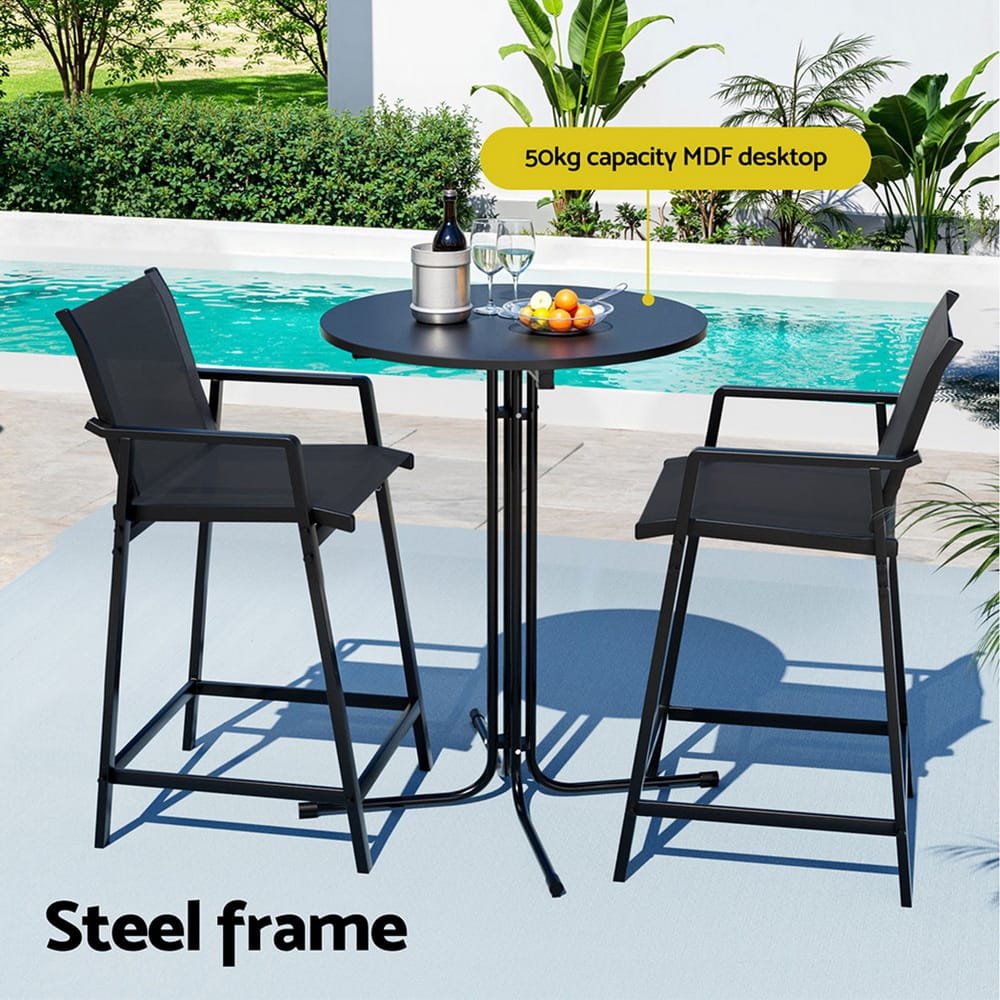 Outdoor Bar Set Black 55x56x114cm