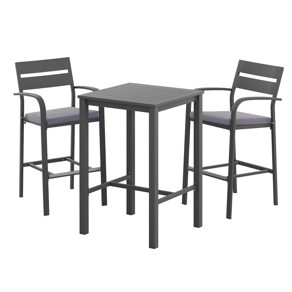  3Pcs Outdoor Bar Set Stools Dining Chairs Table Patio Aluminium Bistro Set Black