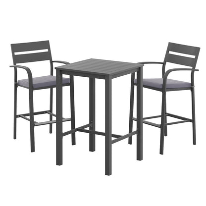  3Pcs Outdoor Bar Set Stools Dining Chairs Table Patio Aluminium Bistro Set Black