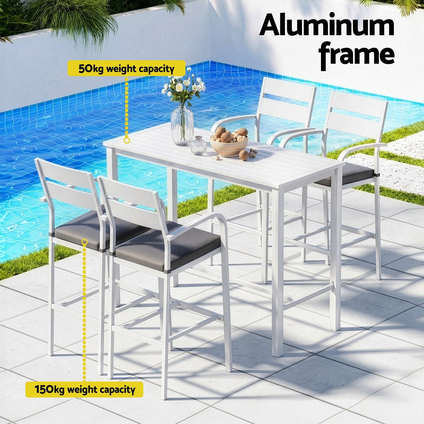 5-Piece Outdoor Bar Set Aluminium Patio | HomeAndLiving - 4