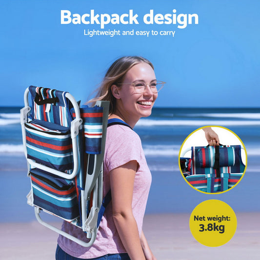 Outdoor Chairs Beach Chair Backpack Cooler Storage Lightweight Fishing Blue