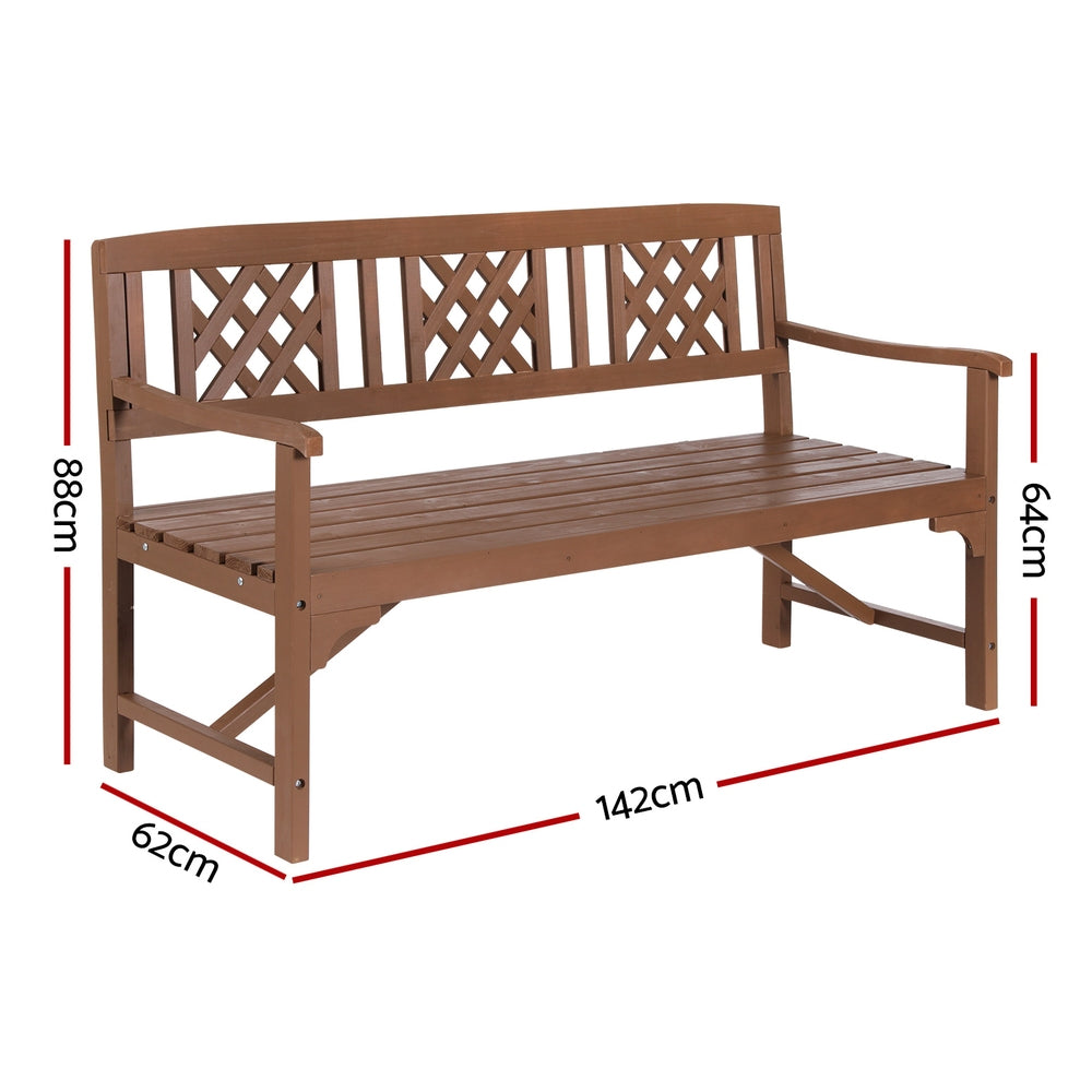 Wooden Garden Bench 3 Seat Patio Furniture Timber Outdoor Lounge Chair Natural
