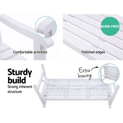 Outdoor Garden Bench Wooden Chair 3 Seat Patio Furniture Lounge White