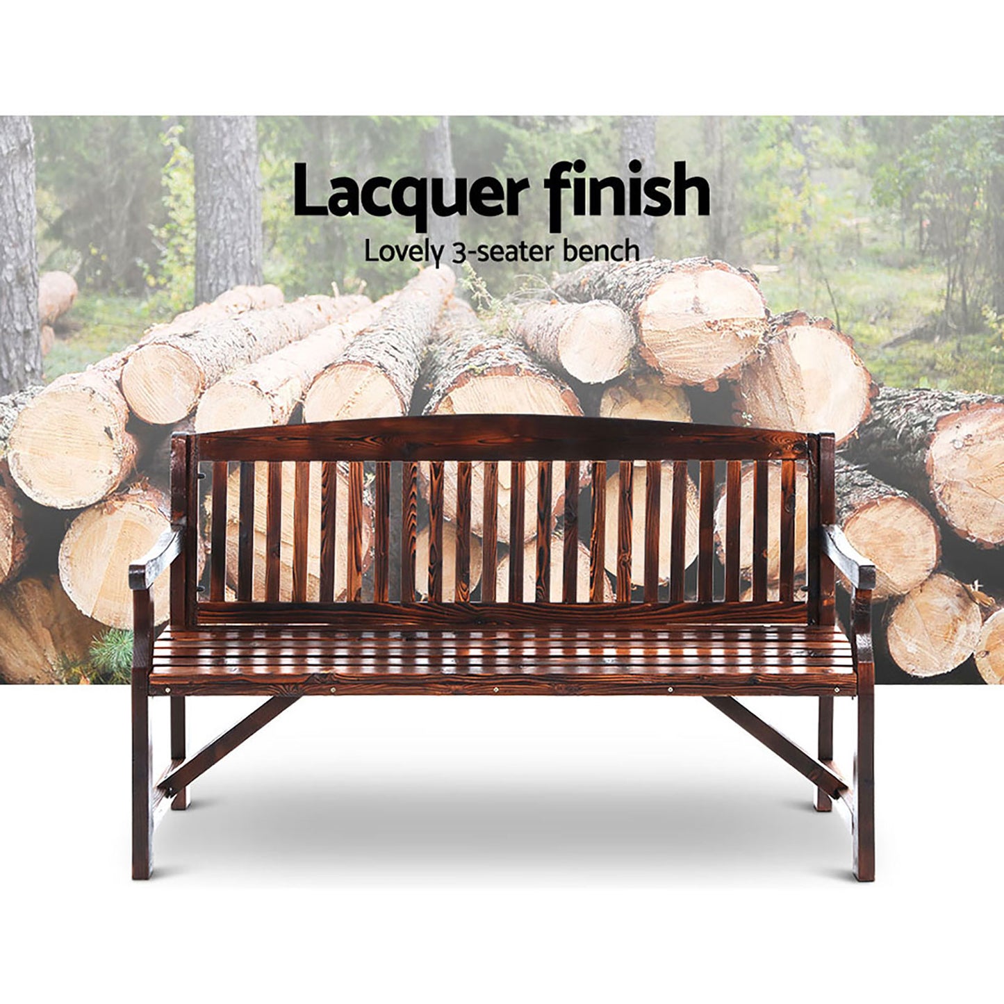 5Ft Outdoor Garden Bench Wooden 3 Seat Chair Patio Furniture Charcoal