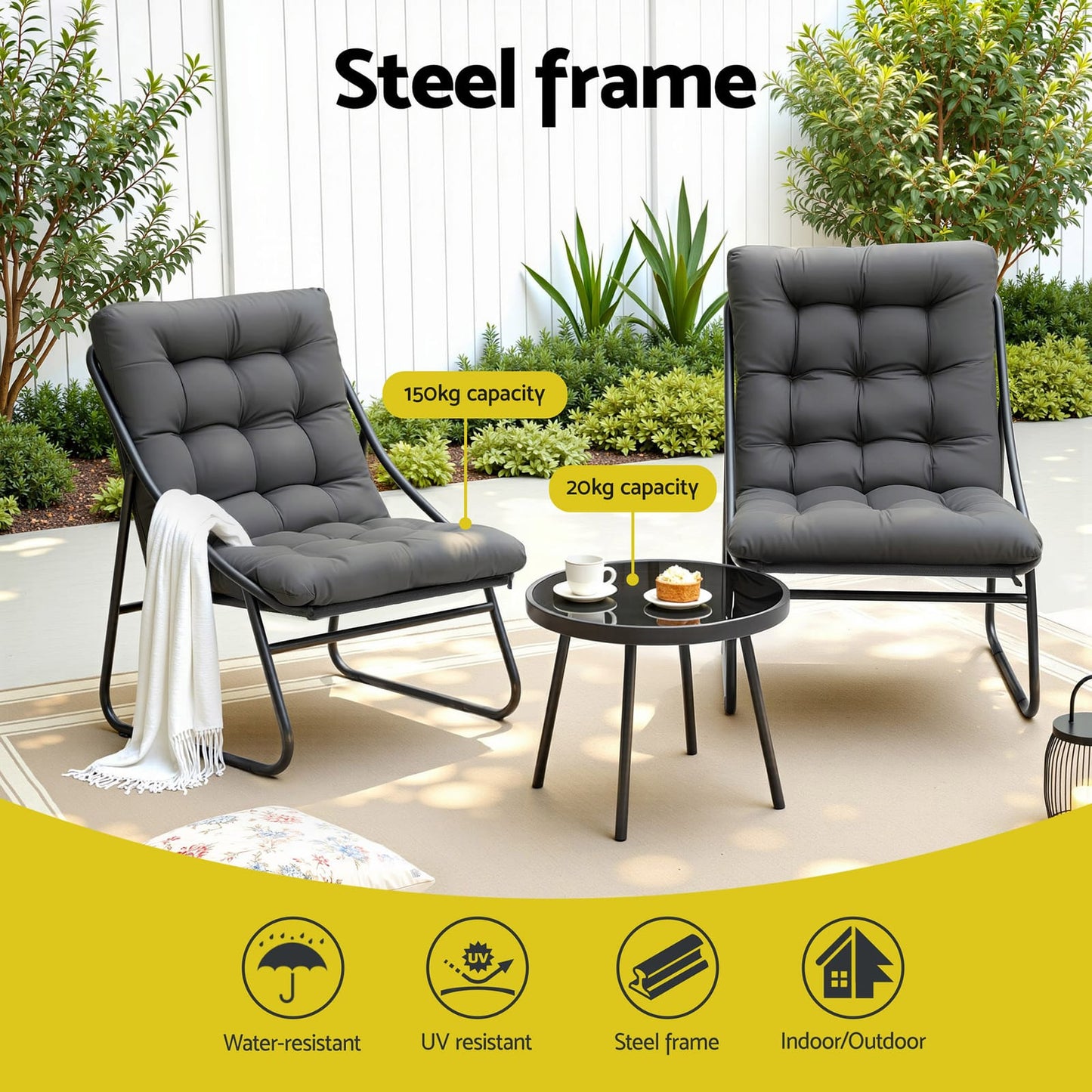 Outdoor Bistro Set Grey 64x80x94cm