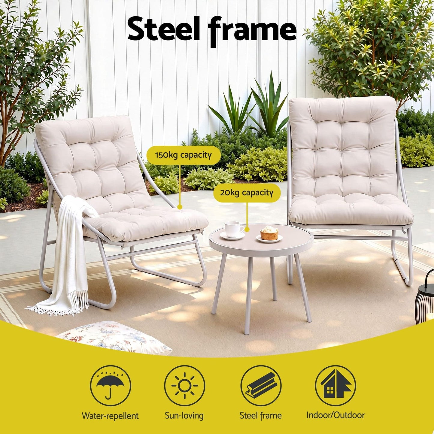 Outdoor Bistro Set Khaki 64x80x94cm