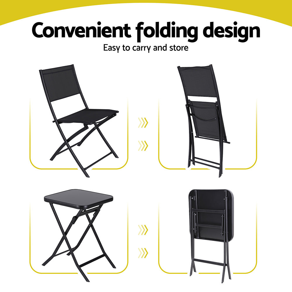 Outdoor Bistro Set Folding Table and Chairs Patio Furniture Garden Steel Black