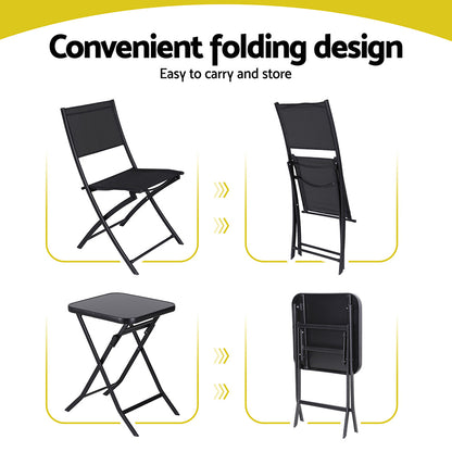 Outdoor Bistro Set Folding Table and Chairs Patio Furniture Garden Steel Black
