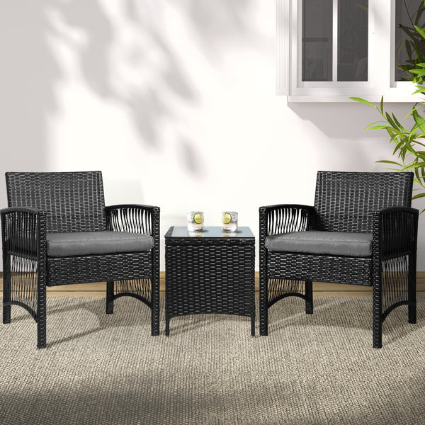  Patio Furniture Outdoor Bistro Set Dining Chairs Setting 3 Piece Wicker