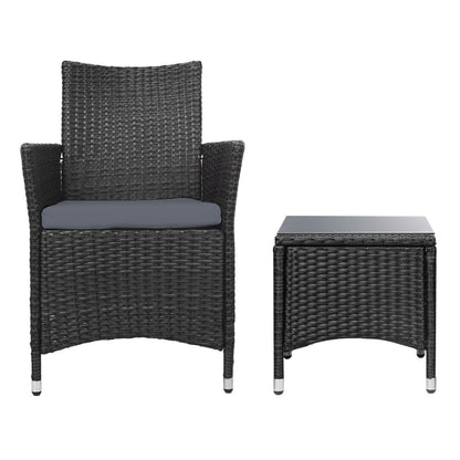 3 Piece Wicker Outdoor Furniture Set - Black