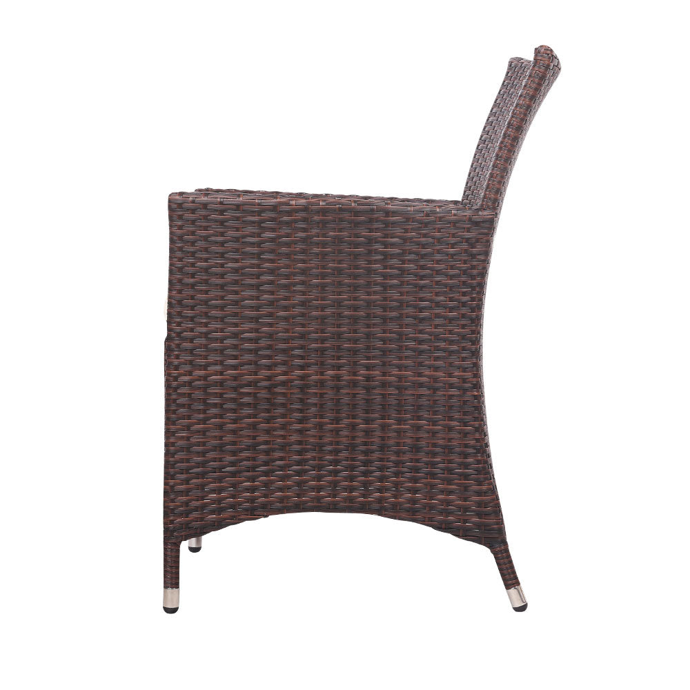3Pc Outdoor Bistro Set Patio Furniture Wicker Setting Chairs Table Cushion Brown