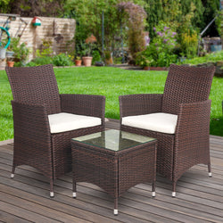 3Pc Outdoor Bistro Set Patio Furniture Wicker Setting Chairs Table Cushion Brown