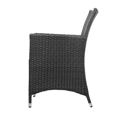 3Pc Outdoor Bistro Set Patio Furniture Wicker Chairs Table Cushion All Black