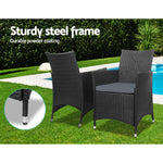 3Pc Outdoor Bistro Set Patio Furniture Wicker Chairs Table Cushion All Black