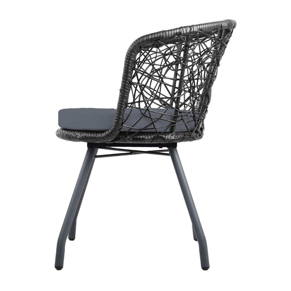 3Pc Bistro Set Outdoor Furniture Rattan Table Chairs Patio Garden Cushion Black