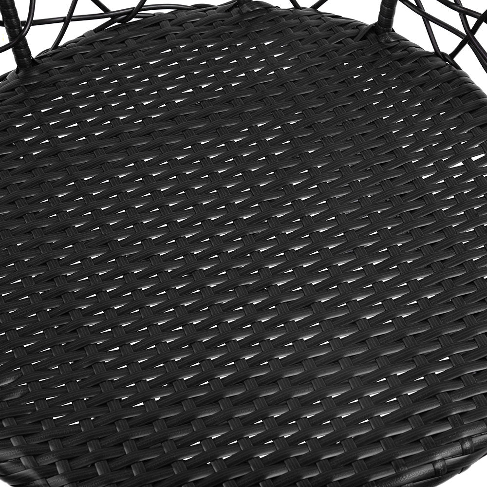 3Pc Bistro Set Outdoor Furniture Rattan Table Chairs Patio Garden Cushion Black