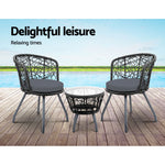 3Pc Bistro Set Outdoor Furniture Rattan Table Chairs Patio Garden Cushion Black