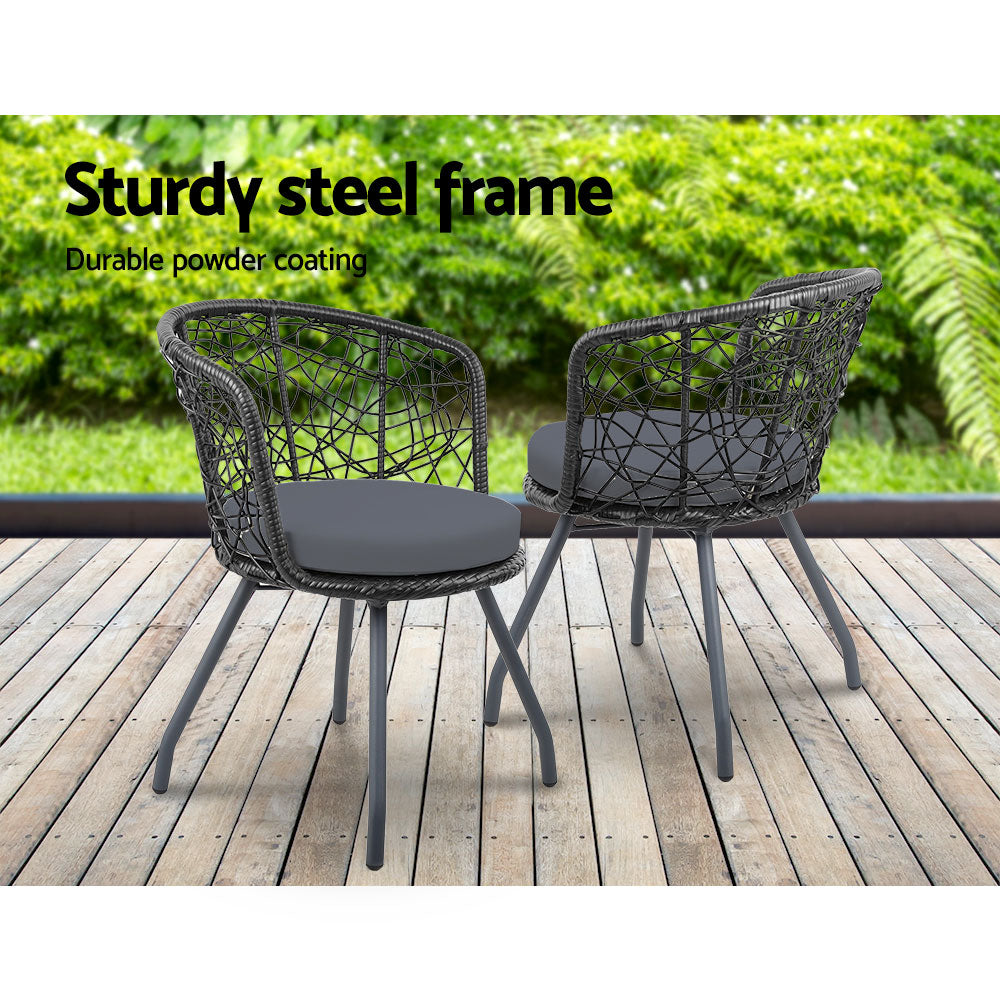 3Pc Bistro Set Outdoor Furniture Rattan Table Chairs Patio Garden Cushion Black