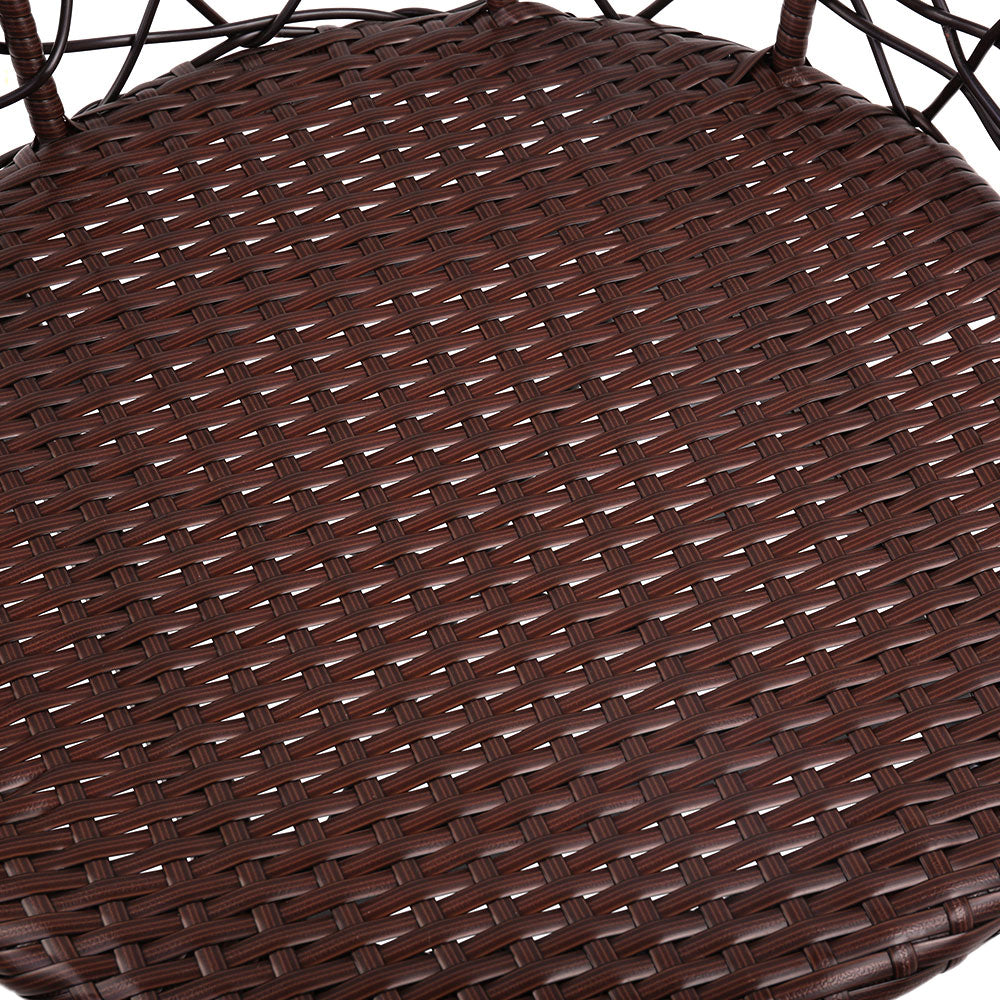 3Pc Bistro Set Outdoor Furniture Rattan Table Chairs Patio Garden Cushion Brown