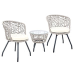3Pc Bistro Set Outdoor Furniture Rattan Table Chairs Patio Garden Cushion Grey