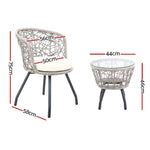 3Pc Bistro Set Outdoor Furniture Rattan Table Chairs Patio Garden Cushion Grey