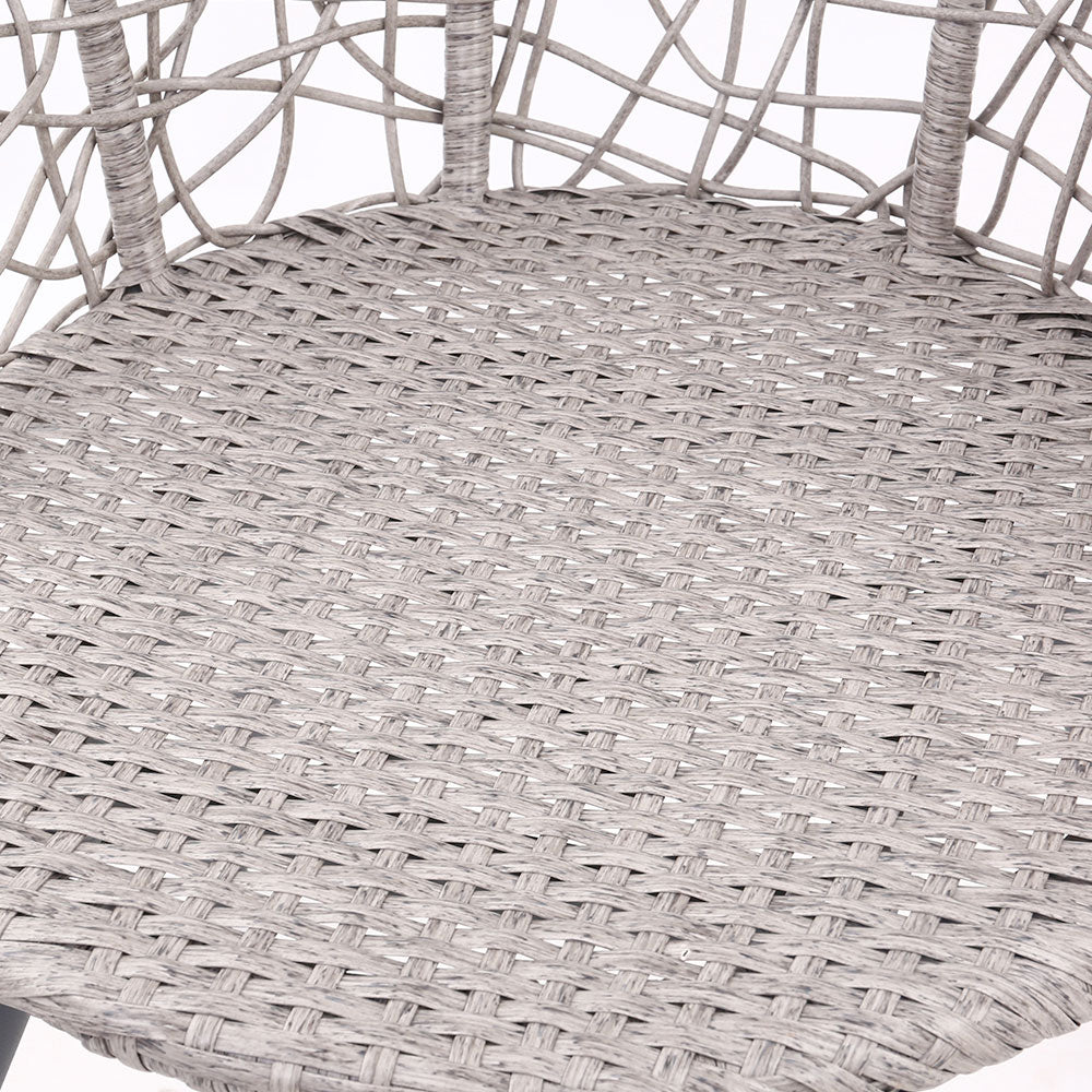 3Pc Bistro Set Outdoor Furniture Rattan Table Chairs Patio Garden Cushion Grey