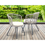 3Pc Bistro Set Outdoor Furniture Rattan Table Chairs Patio Garden Cushion Grey