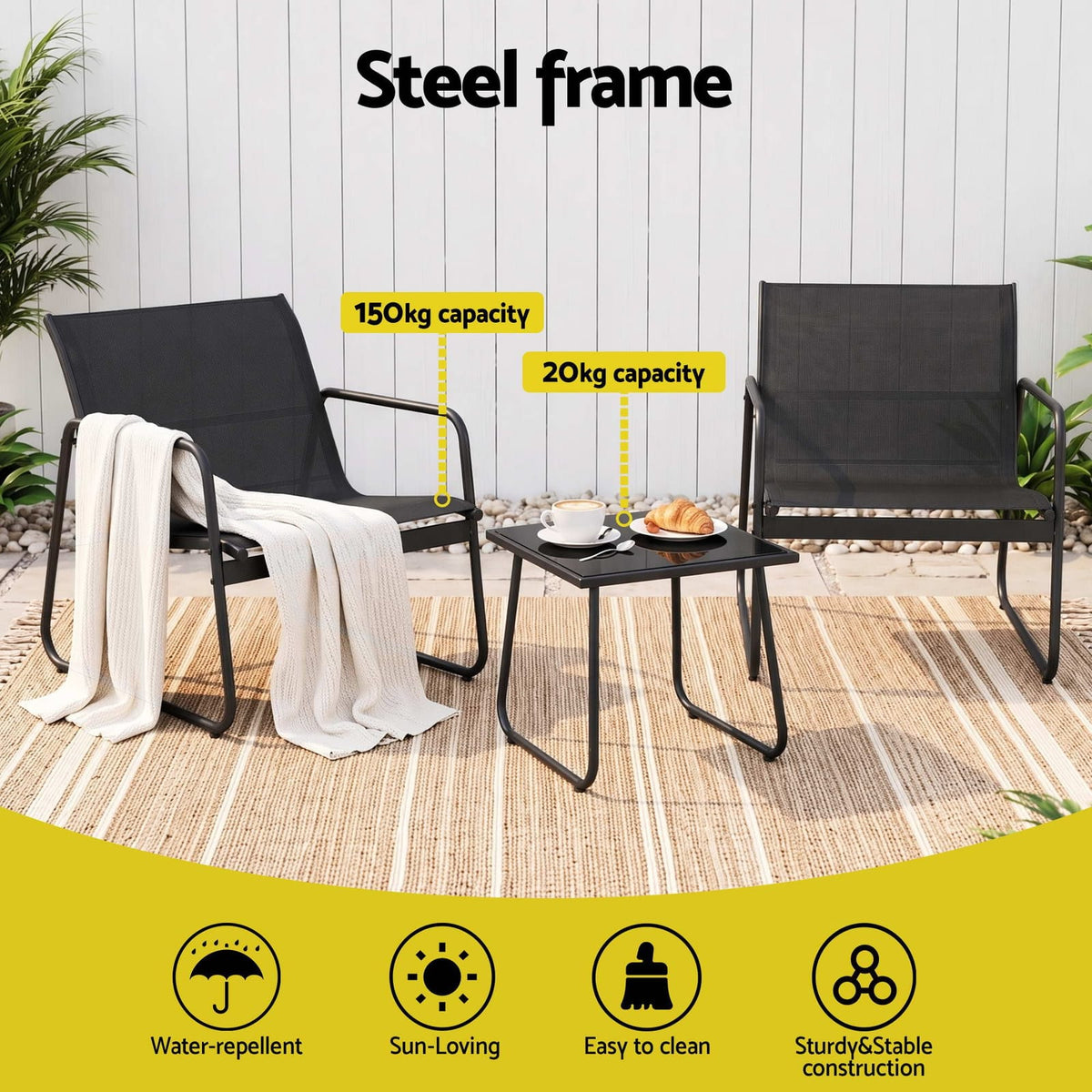 Fabric Table - Black 59x80x74cm