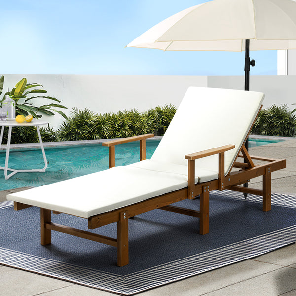  Sun Lounge Wood Lounger Outdoor Furniture Umbrella Day Bed Wheel Patio