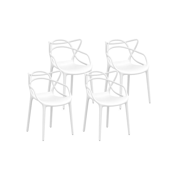  4PC Outdoor Dining Chairs PP Portable Stackable Chair Patio Furniture White