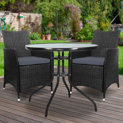 3Pc Bistro Set Outdoor Furniture Rattan Table Chairs Cushion Patio Garden Idris
