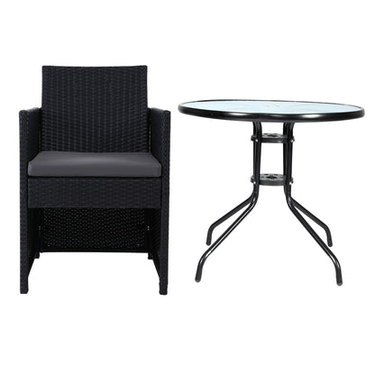 3Pc Bistro Set Outdoor Furniture Rattan Table Chairs Cushion Patio Garden Hugo