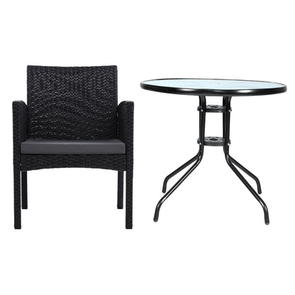 3Pc Bistro Set Outdoor Furniture Rattan Table Chairs Cushion Patio Garden Ezra