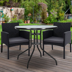 3Pc Bistro Set Outdoor Furniture Rattan Table Chairs Cushion Patio Garden Ezra