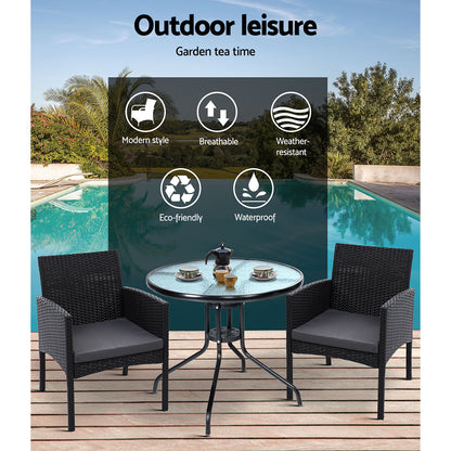 3Pc Bistro Set Outdoor Furniture Rattan Table Chairs Cushion Patio Garden Ezra