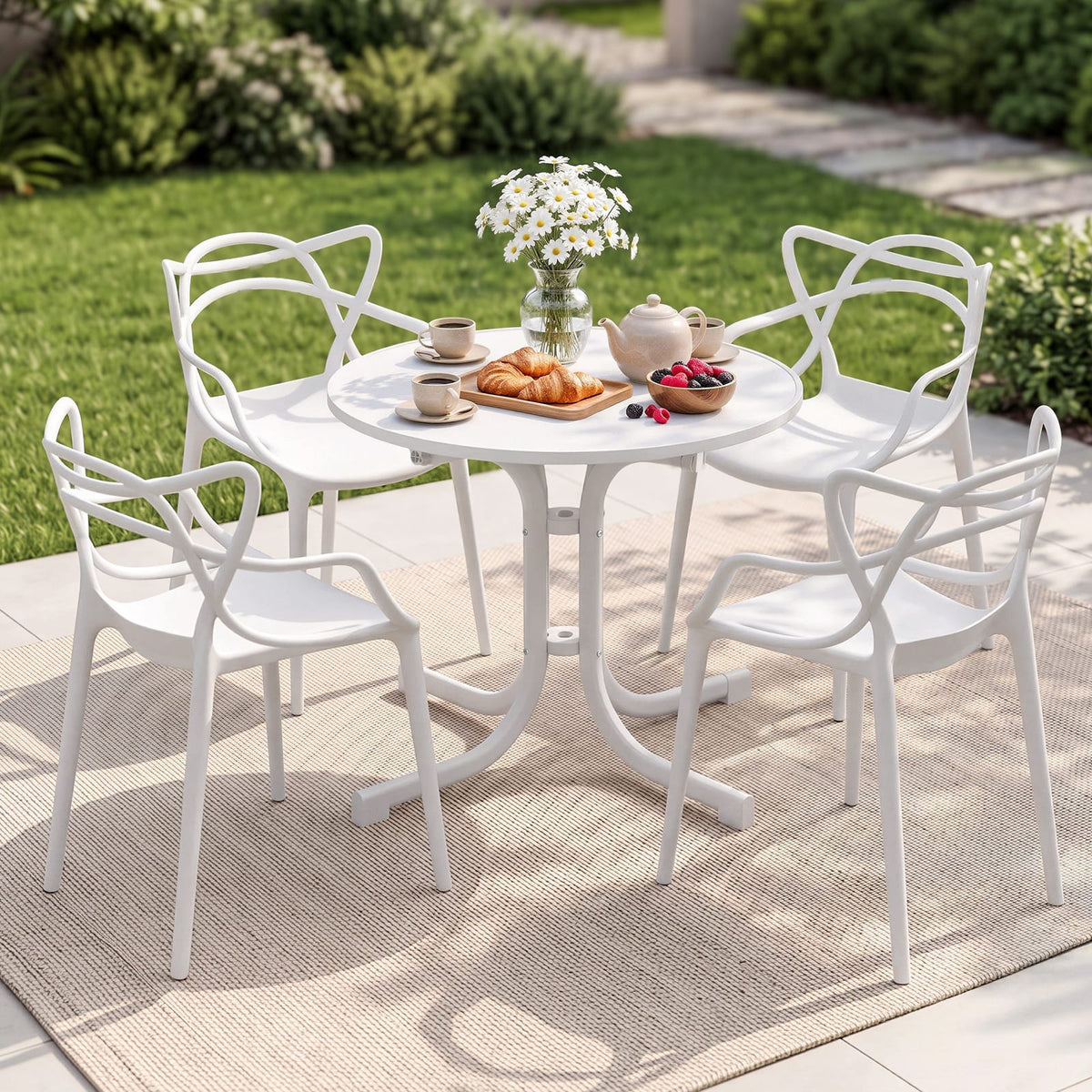 Outdoor Dining Set White King Size